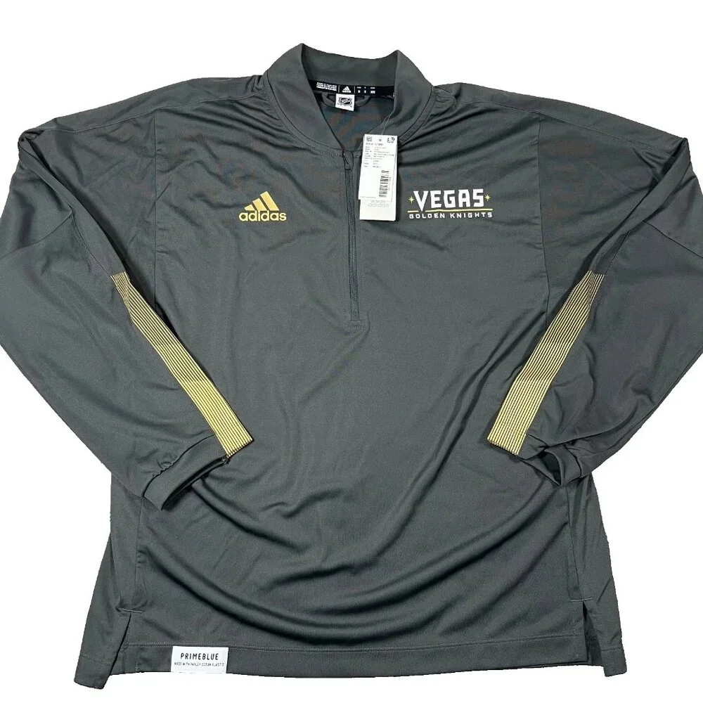 Adidas Mens M Gray Vegas Golden‎ Knights Primeblue 1/4 Zip Knit NHL Pullover NWT